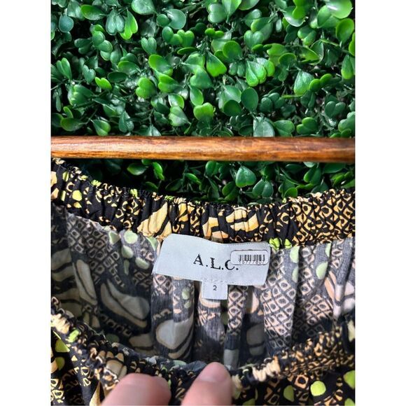 ALC Maya Cotton Green & Brown Coffee Bean Floral Print Mini Dress size 2 - Picture 6 of 6